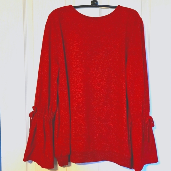 Style & Co Tie Bell Sleeve Top Red Size M - Picture 5 of 7